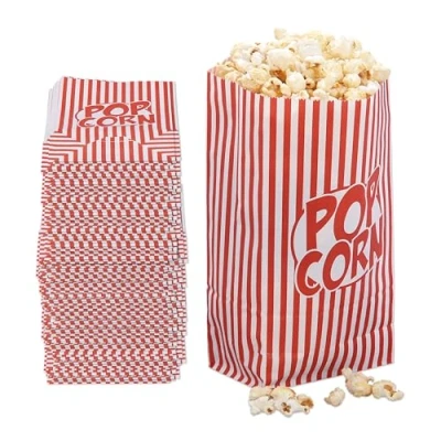 Image of Relaxdays Popcorn Bags, Set of 240, Striped, Retro Look, Cinema, Movie Night Accessory, Cardboard, Container, Red/White, Paper, 26 x 13 8 cm