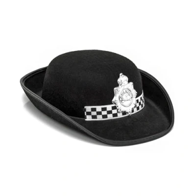 Image of Adult Police Woman Hat Fancy Dress Wpc With Checked Band And Badge Constable Party Hats For Adults Costume Accessory