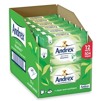 Image of Andrex Washlets Flushable Toilet Tissue Wipes, Skin Kind Pack of 12