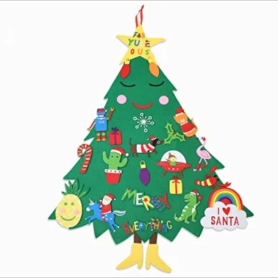 Image of Happy Linen Company Girls Boys Kids Merry Everything Green 3ft 24 Motif Ornaments Decoration DIY Reusable Christmas Felt Tree