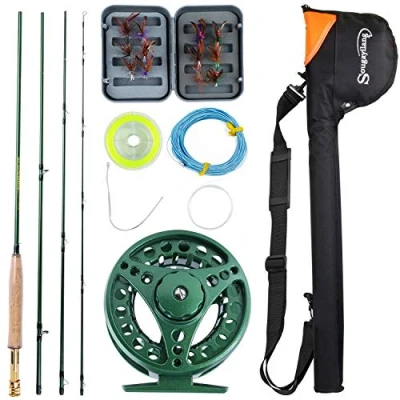 Image of Sougayilang Saltwater Freshwater Fly Fishing Rod with Reel Combo Kit Green