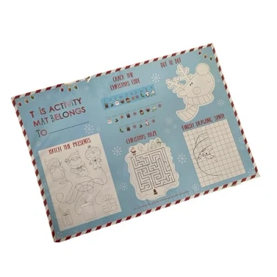 Image of Christmas Activity Placemats, Xmas Eve Box Fillers, Activities for Kids, 8 Pack, Assorted Puzzles and Colouring, 43x30cm, Paper