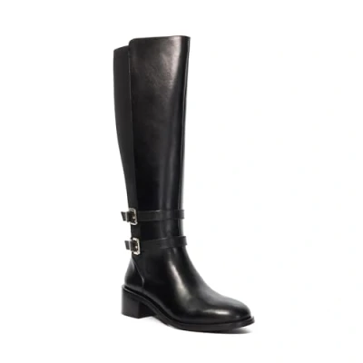 Image of Dune Ladies Tatter Leather Knee High Riding Boots Size UK 7 Block Heel Black