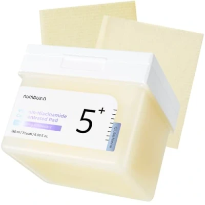 Image of numbuzin No.5+ Vitamin Niacinamide Concentrated Pad Double Sided with Glutathione, Niacinamide, PHA &amp; LHA Exfoliation, Dark Spot, Hyperpigmentation Care 180ml/70 Pads/6.08 Fl Oz