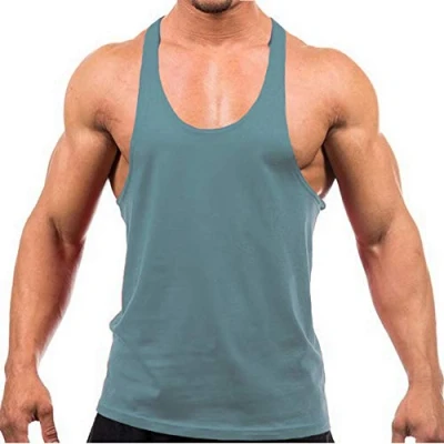 Image of Men&#039;s Stringer Gym Tank Top Shirt Print Cotton Bodybuilding Sport Vest (S, Tiffany Blue)