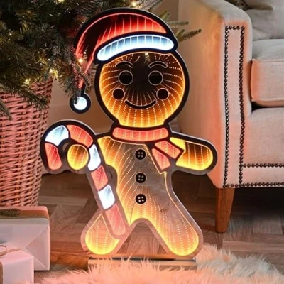 Image of Festive 60cm Infinity Light Up Christmas Gingerbread Man Decoration (P050893)