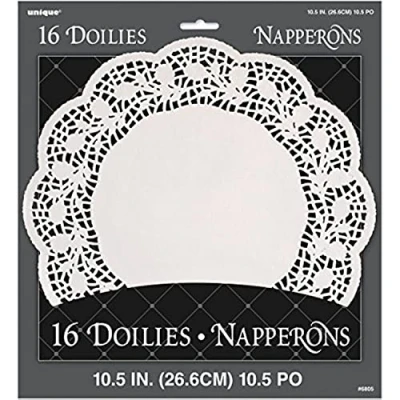 Image of Elegant White Lace Round Doilies (26cm) 16 Count Disposable Decorative Table Placemats, Perfect for Parties, Weddings &amp; Home Decor