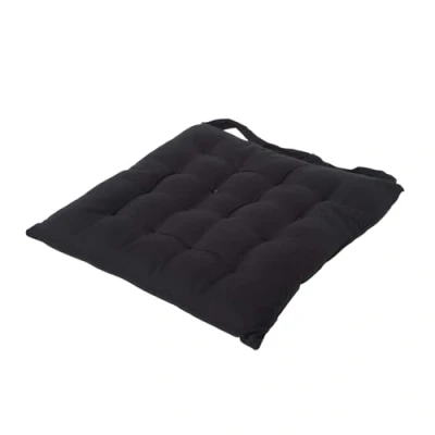 Image of HOMESCAPES Seat Pad Black 40 x cm Indoor Garden Dining Chair Cushion 100% Cotton Well Filled Easy Care Washable At Home
