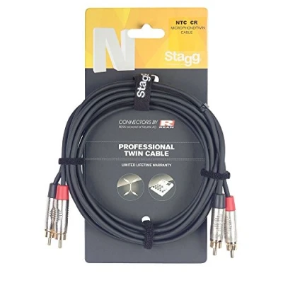 Image of Stagg 19325 1 m 2x RCA Male to Twin Deluxe Audio Cable Black