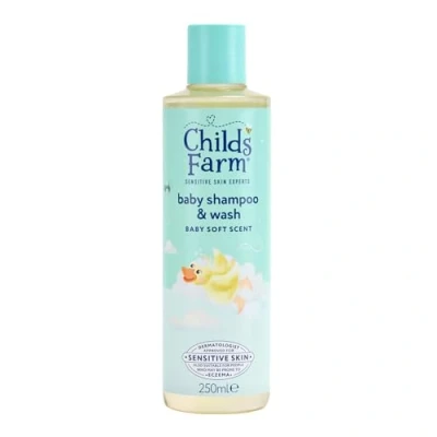 Image of Childs Farm Baby Shampoo &amp; Body Wash, Soft Scent, Tear free Gently Cleanses Soothes Suitable for Newborns with Dry, Sensitive Eczema prone Skin, 250ml