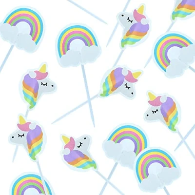 Image of Baked With Love Unicorns and Rainbows Cupcake Picks, Unicorn Cake Decorations, Toppers 24 Pack