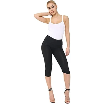 Image of LUXE DIVA Women&#039;s Ladies Cropped Cotton Leggings Classic 3/4 Pants Summer Colours UK Size 8 22 Black