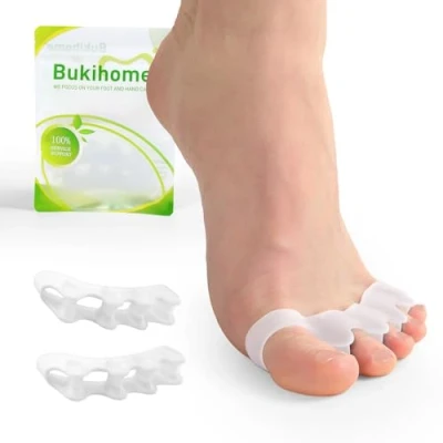 Image of Bukihome Toe Separators, 4 Pair Soft Gel Spacers to Correct Bunions, Stretcher for Therapeutic Relief from Plantar Fasciitis, Claw Toes,Hammer Toes, Foot Pain Women &amp; Men (White+S)