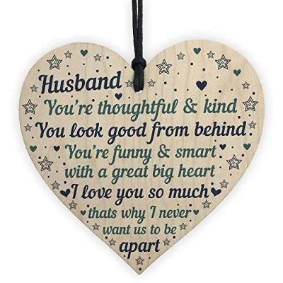 Image of RED OCEAN Husband Anniversary Cards Wooden Heart Birthday Card Gift THANK YOU Valentines Day Keepsake Plaque
