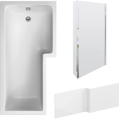 Image of L Shape Right Hand Shower Bath Bundle Includes Tub, Screen with Fixed Return &amp; Front Panel 1700mm