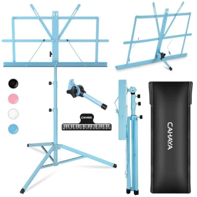 Image of CAHAYA Sheet Music Stand Metal Portable with Carrying Bag, Folder, Projector Stand, Podium Laptop Blue, CY0204 3