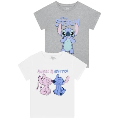 Image of Disney Stitch T Shirt 2 Pack Multipack Girls’ Shirts Clothes for Girls Grey 5 6 Years