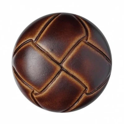 Image of Hemline Round Carved Leather Strap Effect Buttons Brown per Pack of 2