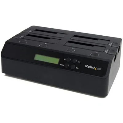 Image of StarTech.com 4 Bay Hard Drive Duplicator and Eraser, External Standalone 1:3 HDD/SSD Cloner/Copier, USB 3.0 / eSATA to SATA Docking Station, Disk Copier Sanitizer Wiper Tool (SATDOCK4U3RE)