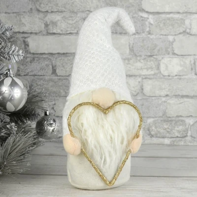Image of Mr Crimbo Christmas Gonk Gold Glitter Heart White Fabric Figure Decoration 36cm