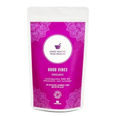 Image of Organic Ashwagandha KSM 66 with Lavender and Chamomile 90 Vegan Capsules for Relaxation, Calmness, Sleep Support