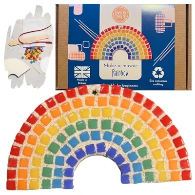 Image of Crafty You Me Rainbow Mosaic Craft Kit Decoration, Arts and Crafts Gift Activity, for Girls, Made in UK