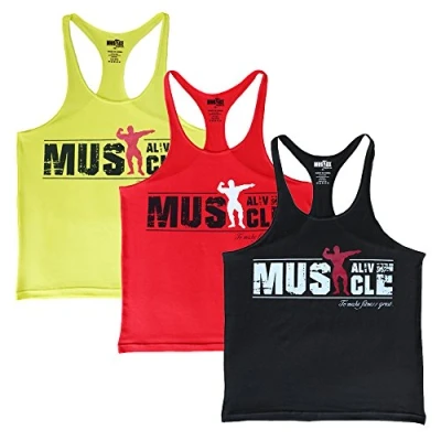 Image of Musclealive Mens Bodybuilding Tank Top Stringer Vest Cotton Ma Black+red+yellow M ( Chest 38 Inch to 42 Inch)