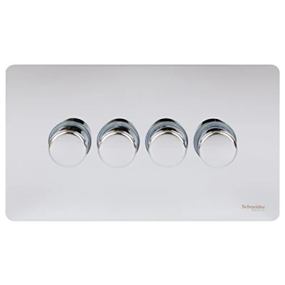 Image of Schneider Electric Ultimate Screwless Flat Plate 4 Gang 2 Way Dimmer Light Switch, Main and Low Voltage, 250W/VA, GU6442CPC, Polished Chrome