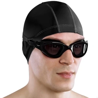 Image of AqtivAqua Swimming Goggles Adult and Kids 6 14 Men Women Swim Childrens Boys Girls DX P (Polarised Lenses All Black Frame)