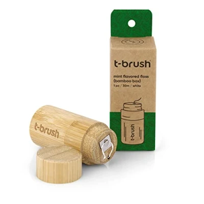 Image of t brush Dental Floss Mint Flavoured 30m Within Refillable Bamboo Container Eco Friendly Vegan Cruelty Free BPA Craft Packing No Plastic