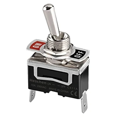 Image of Heschen Metal Toggle Switch, C511A, SPST, Maintained, ON/OFF 2 Position, 15A 250VAC, Tab Terminal, CE (1)