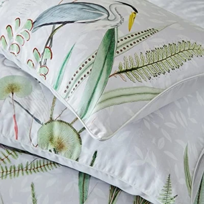 Image of Paoletti Aaliyah Housewife Pillowcase Set, Cotton, Multi,White/Green/Gray,50cm x 70cm