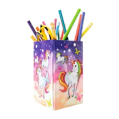 Image of HERMA 19731 Pencil Holder with Unicorn Motif, Foldable, Sturdy Cardboard, Desk Pen for Girls &amp; Boys, Rectangular Cup Colouring Pencils, Markers, Makeup Brushes