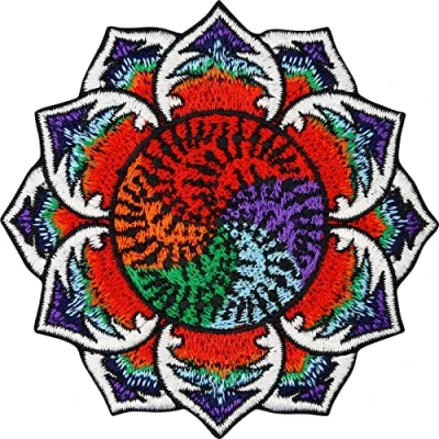 Image of Lotus Mandala Embroidered Patch for All Fabrics Feng Shui Decoration Sticker Clothing Yoga Emblem Badge Clothes and Equipment 80x80 mm