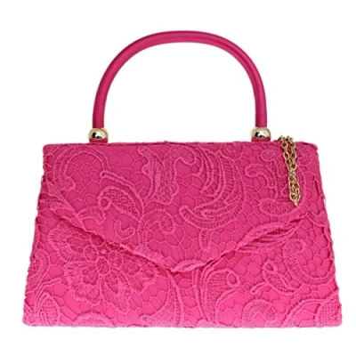 Image of Girly Handbags Womens Lace Satin Top Handle Clutch Bag (Fuchsia)