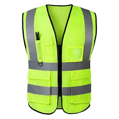 Image of Hi Vis Vests for Women Men High Visibility Reflective Safety Security Vest with Pockets Zipper Front Meets ANSI/ISEA Standards（Large,Green(mesh))