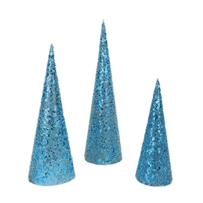 Image of Christmas Concepts® Set of 3 Various Size Cone Trees Decorations With Sequins And Beads (Ice Blue)