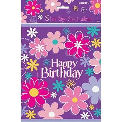 Image of Birthday Blossoms Multicolor Loot Bags (27cm x 19cm) Pack of 8 Perfect for Celebrations, Party Favors &amp; Gifts