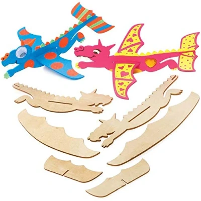 Image of Baker Ross Dragon Wooden Gliders Pack of 8, Chinese New Year Craft Kit, Crafts for Kids (FE239)