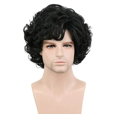 Image of Karlery Men&#039;s Black Short Fluffy Curly Wig Halloween Cosplay Anime Costume Party