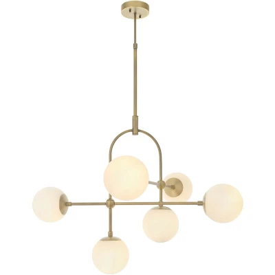 Image of Cosenza 6 Light Ceiling Semi Flush Matt Antique Brass Plate &amp; Opal Glass