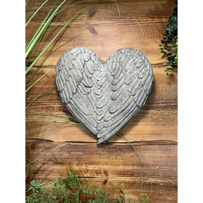 Image of STONE GARDEN LOVE HEART WINGS ANGEL FAIRY MEMORIAL WALL PLAQUE HANGING ORNAMENT