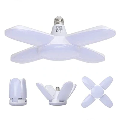 Image of HZSANUE E27 LED Garage Light 60W, 6500K Daylight White 6800Lm Deformable Workshop Lamp with 4 Adjustable Panels, Ceiling Lighting, for Garages, Basement, Warehouse, Attic, Gym（Pack of 1）