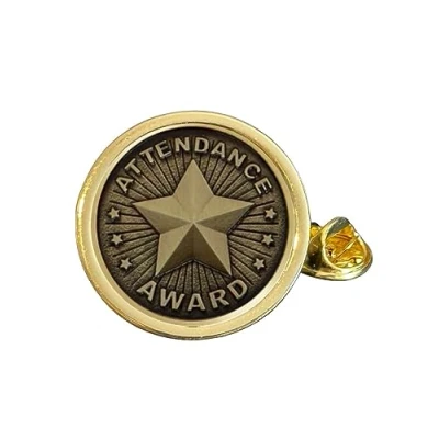 Image of Attendance Award Gold Plated Domed Lapel Pin Badge in Gift Bag