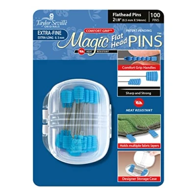 Image of Taylor Seville Originals Comfort Grip Heat Resistant Extra Fine (0.5 x 50mm) Flat Head Magic Pins 100 Pieces