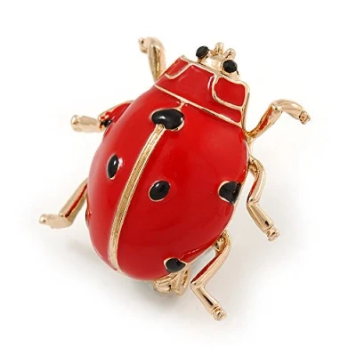 Image of Avalaya Red/Black Enamel Ladybug Brooch in Gold Tone Metal 30mm Tall