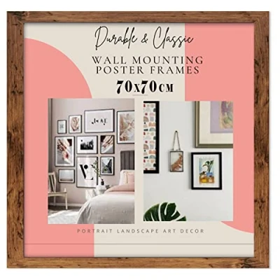 Image of Deals on deal Large Square 70x70CM jigsaw puzzle Wooden Picture Frame Photo Wall Art Poster Frames With Clear Perspex Safety Glass to Hang Portrait or Landscape (70x70CM, RUSTIC)