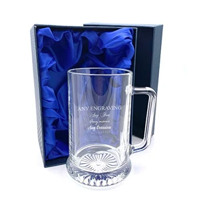 Image of Engraved Personalised Pint Glass Tankard in A Silk Lined Gift Box