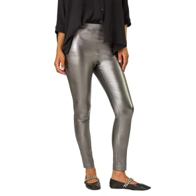 Image of Roman Originals Faux Leather Trousers for Women UK Ladies PU Mat Legging Jegging Pants High Waisted Pull On Waterproof Wet Latex Imitation Stretchy Jeans Tight Slimming Pewter Size 12