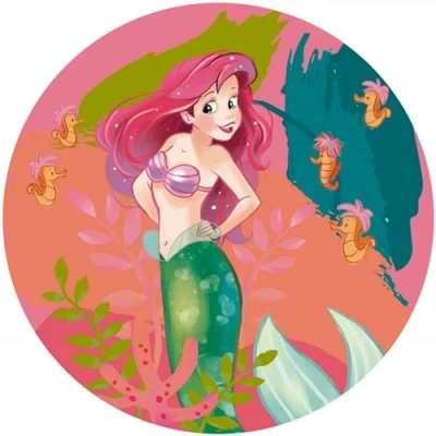 Image of Komar Disney DOT Round Self Adhesive Non Woven Photo Wallpaper Ariel Happy Coral Diameter 125 cm Mermaid Children&#039;s Bedroom Wall Sticker DD1 017